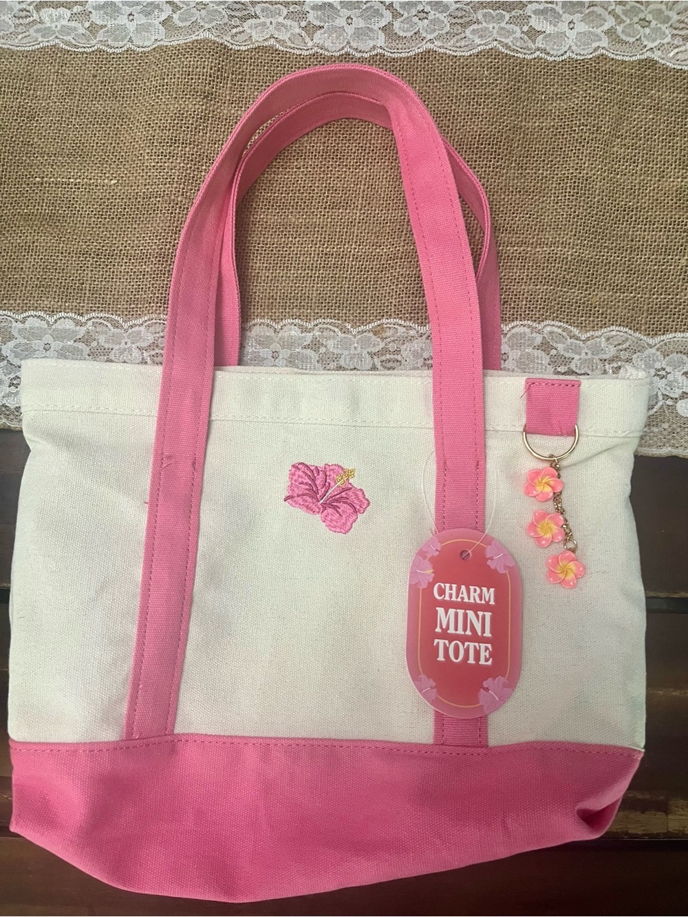 Charm Mini Tote Bag - Pink & Cream